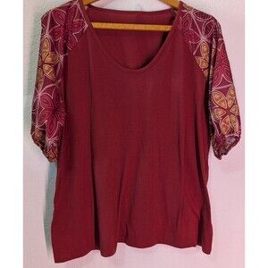 Shein Red Floral 3/4 Sleeve Women's Blouse Size 1XL (981D)